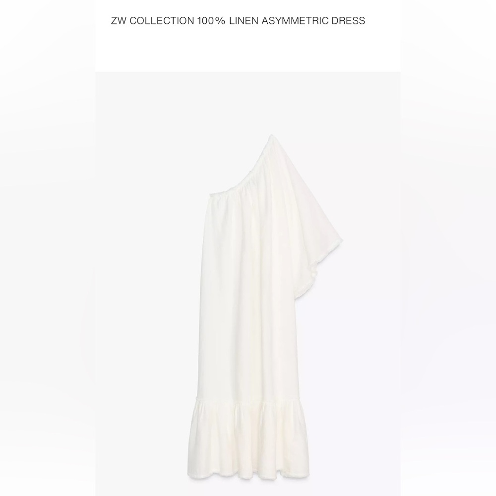 Zara 100% linen One-Shoulder White Dress
